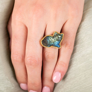 Limited Edition Carved Labradorite Cat Ring - hover