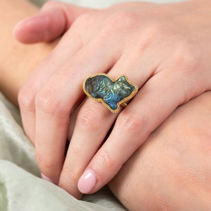 Limited Edition Carved Labradorite Cat Ring