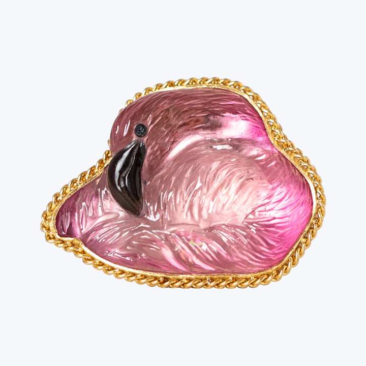 One of a Kind Tourmaline and Black Diamond Flamingo Ring