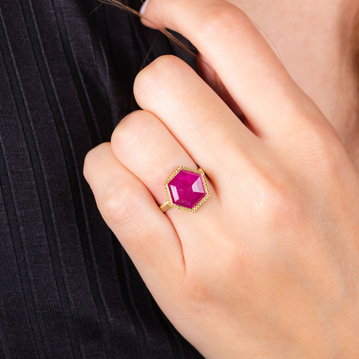 One of a Kind Large Hexagon Ruby Ring