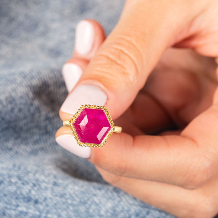 One of a Kind Large Hexagon Ruby Ring