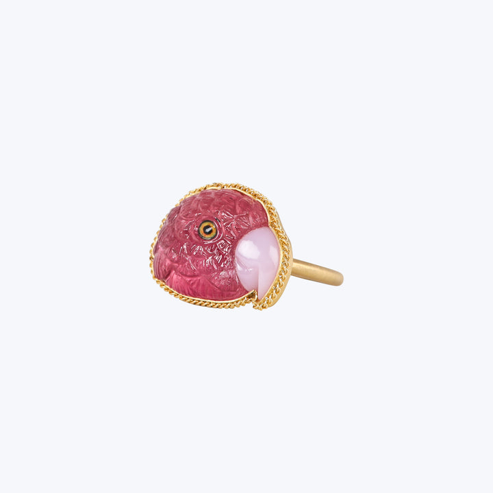 One of a Kind Tourmaline and Pink Opal Parrot Ring