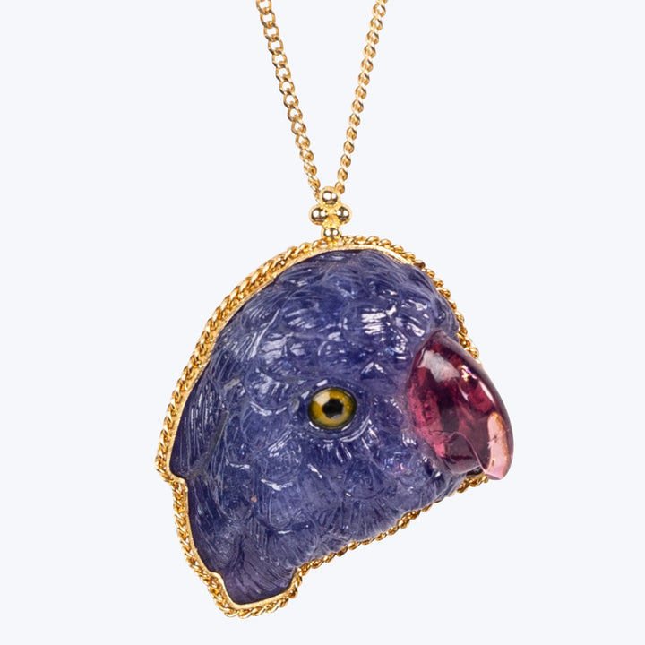 One of a Kind Tanzanite and Tourmaline Purple Parrot Necklace