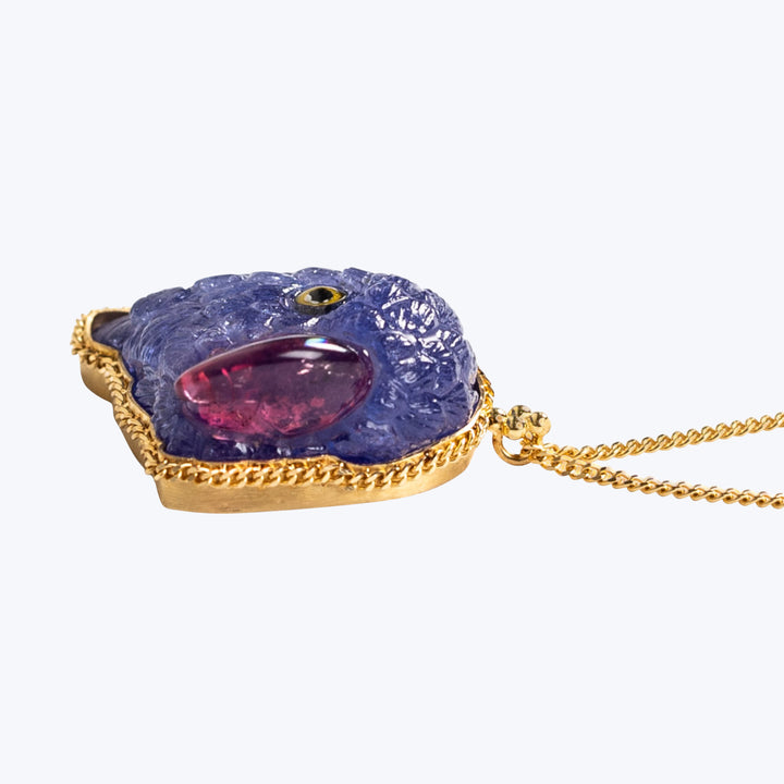One of a Kind Tanzanite and Tourmaline Purple Parrot Necklace
