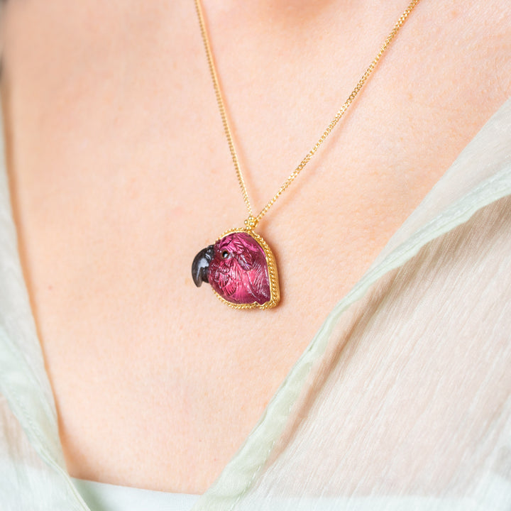 One of a Kind Tourmaline Pink Parrot Necklace