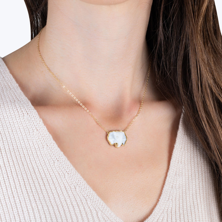 One of a Kind White Opal and Diamond Elephant Necklace