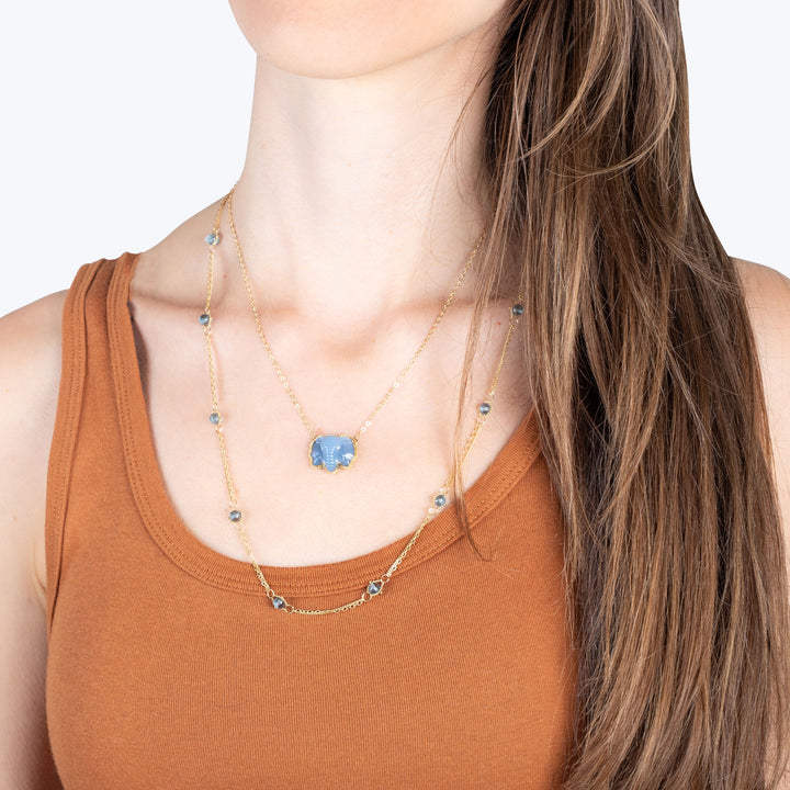 One of a Kind Blue Opal and Diamond Elephant Necklace