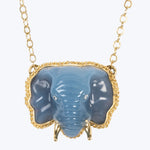 One of a Kind Blue Opal and Diamond Elephant Necklace