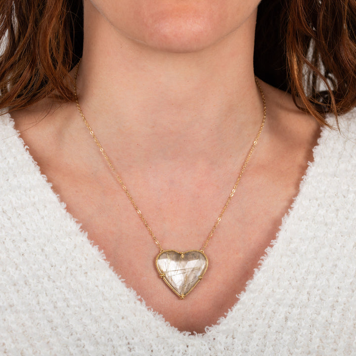 One of a Kind Rutilated Quartz Heart Necklace