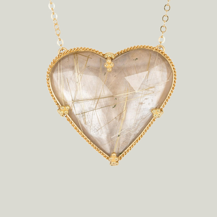 One of a Kind Rutilated Quartz Heart Necklace