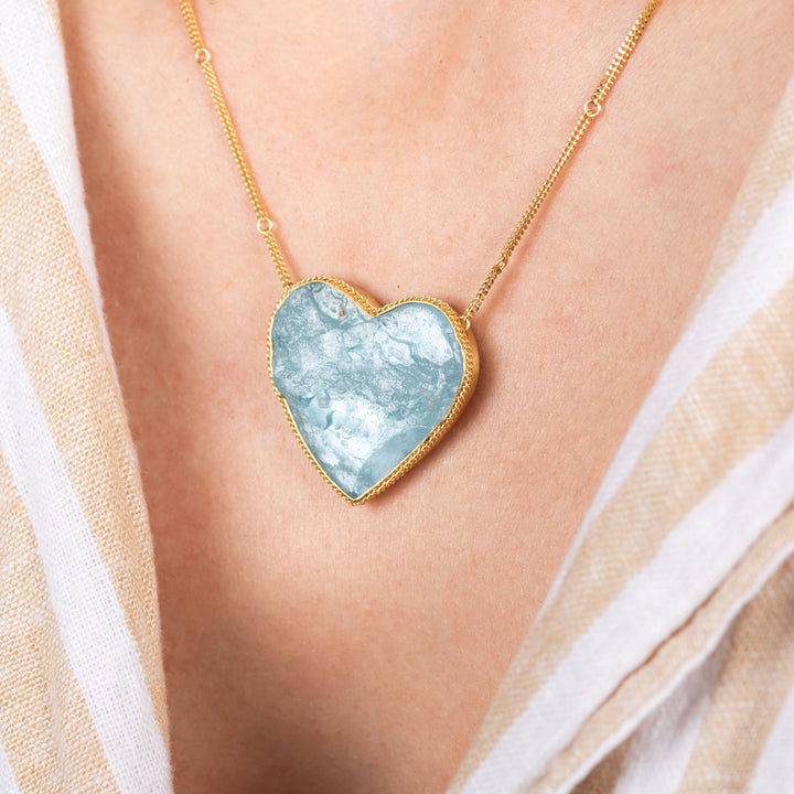 One of a Kind Large Aquamarine Heart Necklace