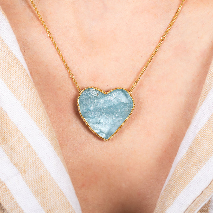One of a Kind Large Aquamarine Heart Necklace