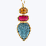 One of a Kind London Blue Topaz, Brown Zircon and Tourmaline Leaf Necklace