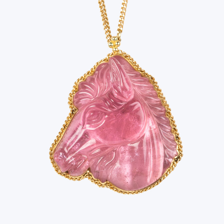 One of a Kind Tourmaline and Silver Diamond Horse Necklace