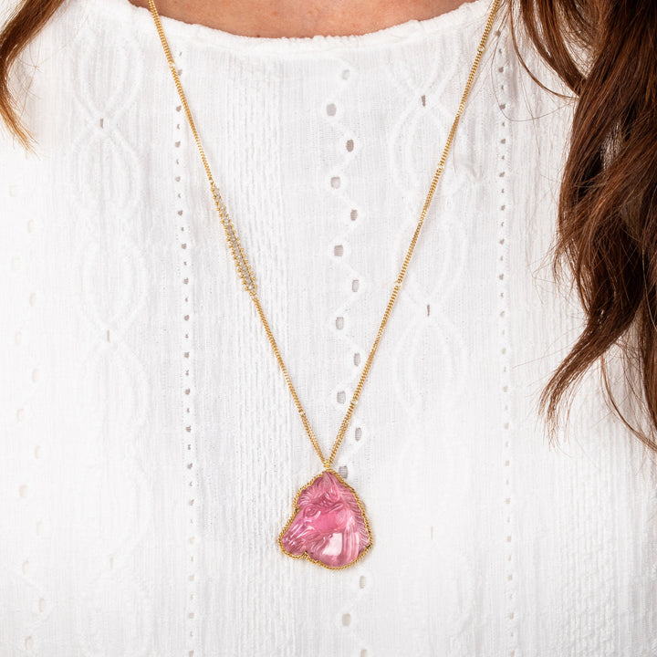 One of a Kind Tourmaline and Silver Diamond Horse Necklace