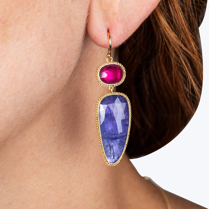 One of a Kind Tourmaline and Tanzanite Petal Earrings