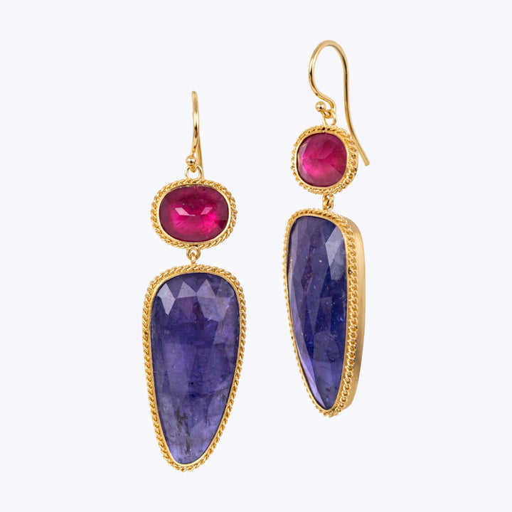 One of a Kind Tourmaline and Tanzanite Petal Earrings