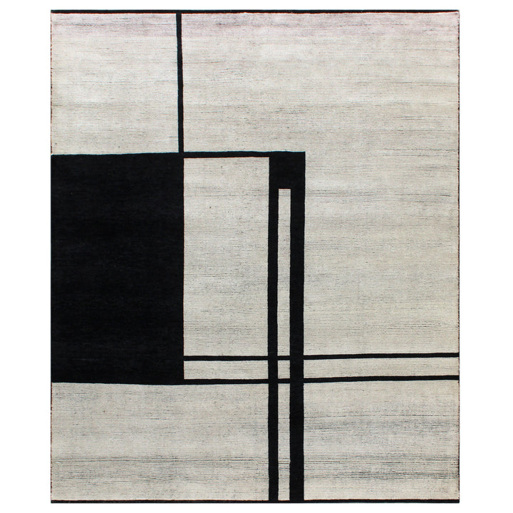 Ivory Charcoal Contemporary Wool Rug - 8'2" x 10'