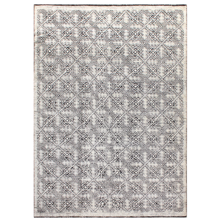 Ivory Black Traditional Wool Rug - 9'1" x 12'