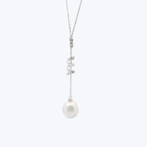 14KWG Pearl and Diam Drop Pendant, Diam 0.1 ct. Total Weight - hover