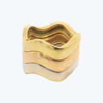 18K Tri-color gold set of wave rings – Rose, Yellow and White gold