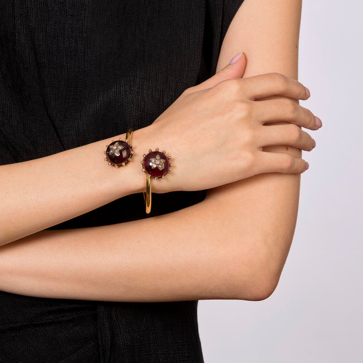 Victorian 1880 Garnet, Diamond and Opal Floral Bypass Bangle