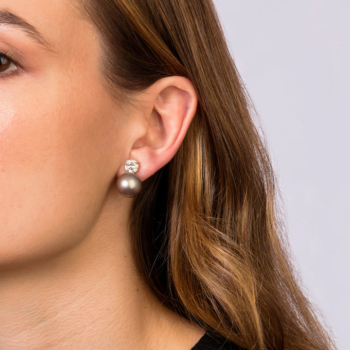 14KWG Tahitian Pearl and Diamond Earrings