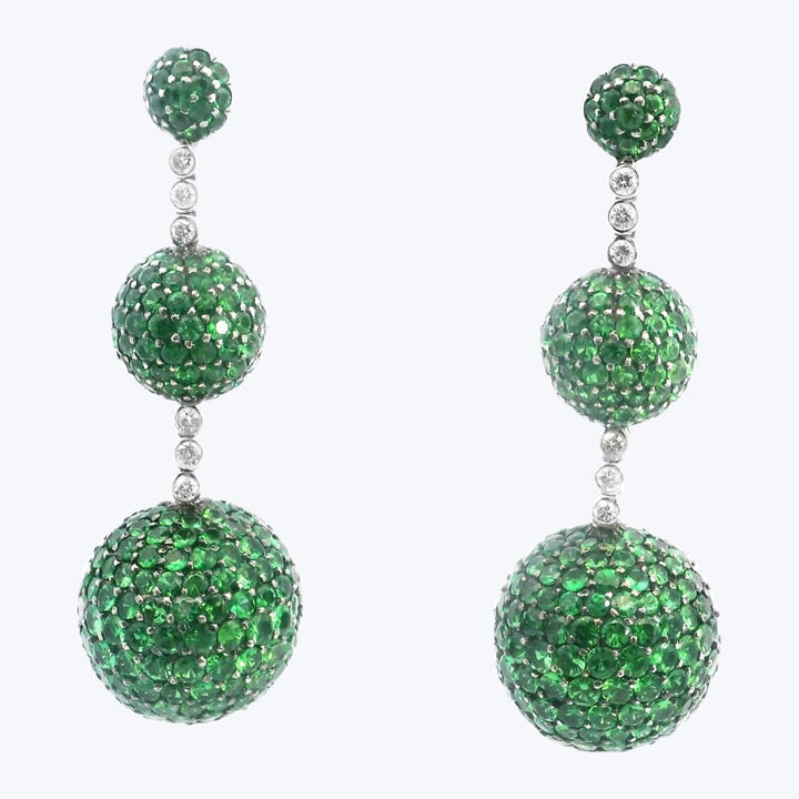 Italian 18KWG Tsavorite and Diam Sphere Earrings; T: 16.00 cts. D: 0.60 ct.