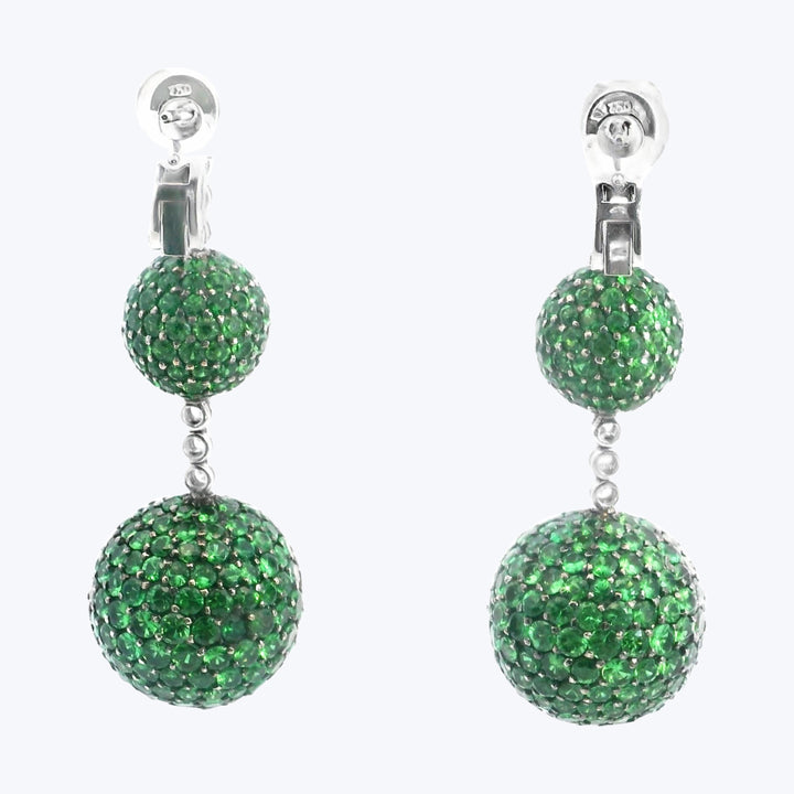 Italian 18KWG Tsavorite and Diam Sphere Earrings; T: 16.00 cts. D: 0.60 ct.