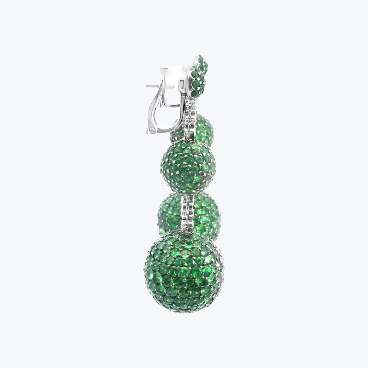 Italian 18KWG Tsavorite and Diam Sphere Earrings; T: 16.00 cts. D: 0.60 ct.