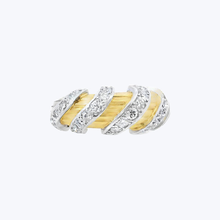 Cartier 18KYG and Platinum Diamond Swirl Ring, Circa 1980s