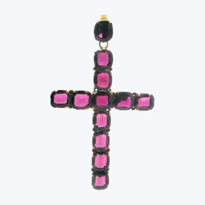 Victorian Gold Garnet Cross Pendant - hover