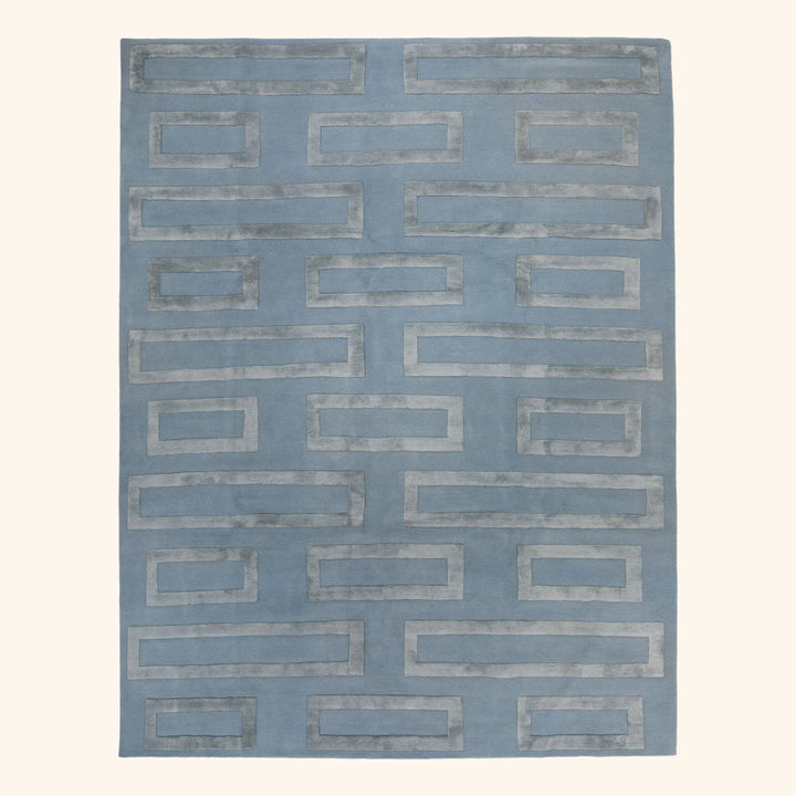 Blue Contemporary Wool Silk Blend Rug - 8' x 10'