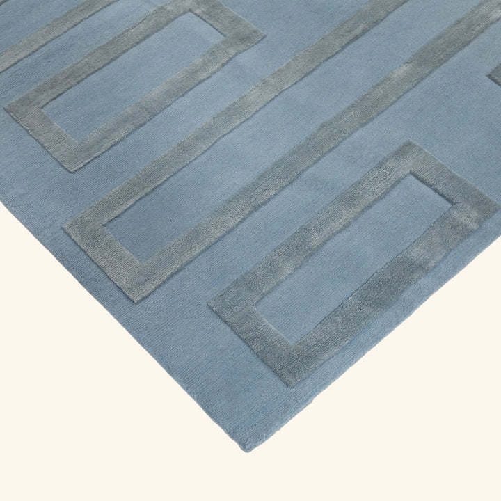 Blue Contemporary Wool Silk Blend Rug - 8' x 10'