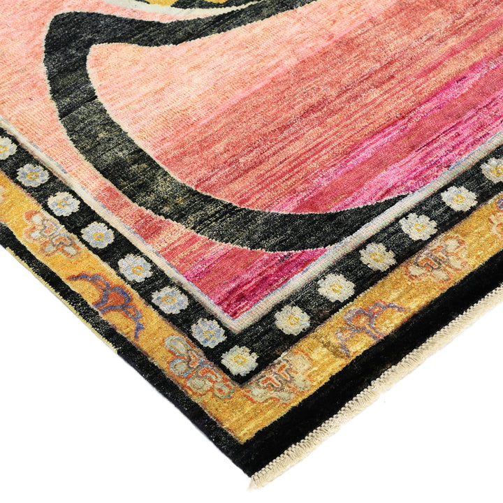 Pink Alchemy Traditional Silk Wool Blend Rug - 6'1" x 4'7"