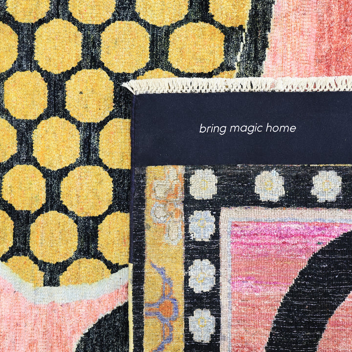 Pink Alchemy Traditional Silk Wool Blend Rug - 6'1" x 4'7"