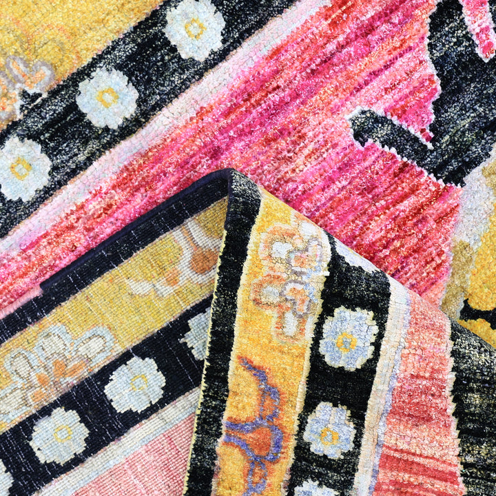 Pink Alchemy Traditional Silk Wool Blend Rug - 6'1" x 4'7"