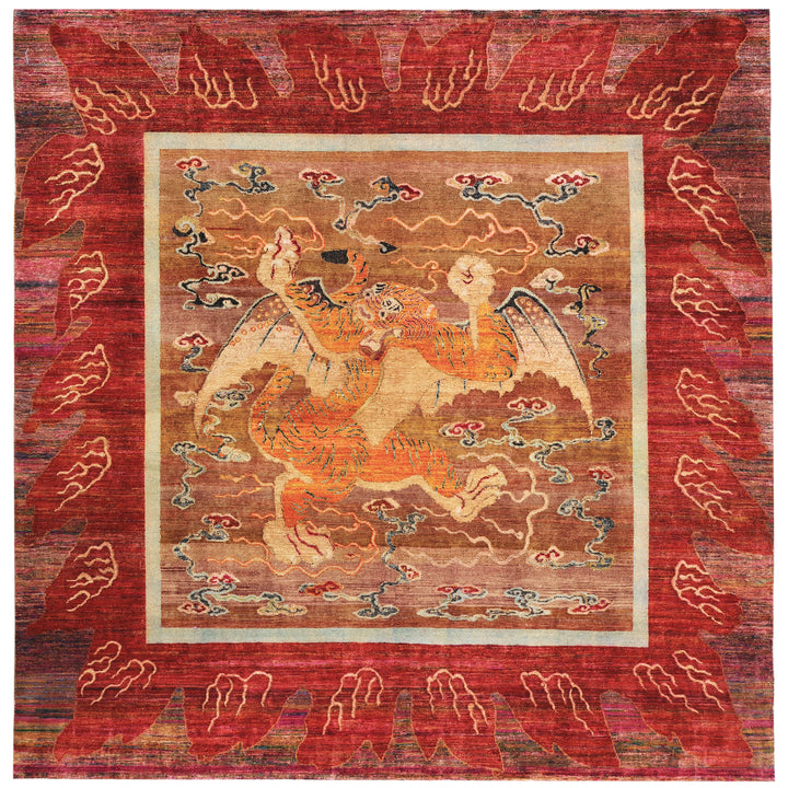 Red Alchemy Traditional Silk Wool Blend Rug - 8' x 7'11"