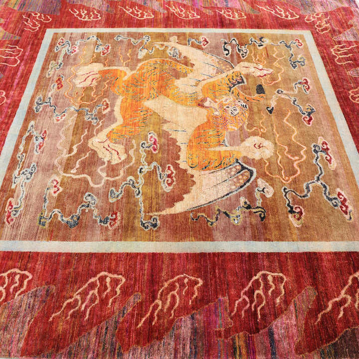 Red Alchemy Traditional Silk Wool Blend Rug - 8' x 7'11"