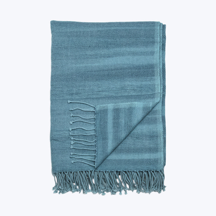 Stripe Cashmere Wool Throw Blue