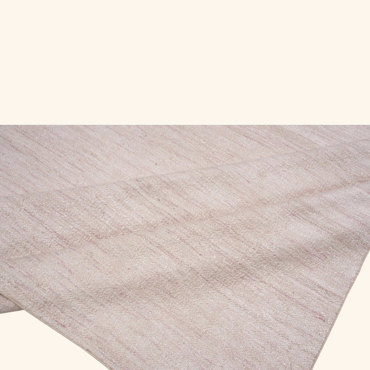 White & Pink Solid Saree Silk Kilim Rug - 10' x 14'