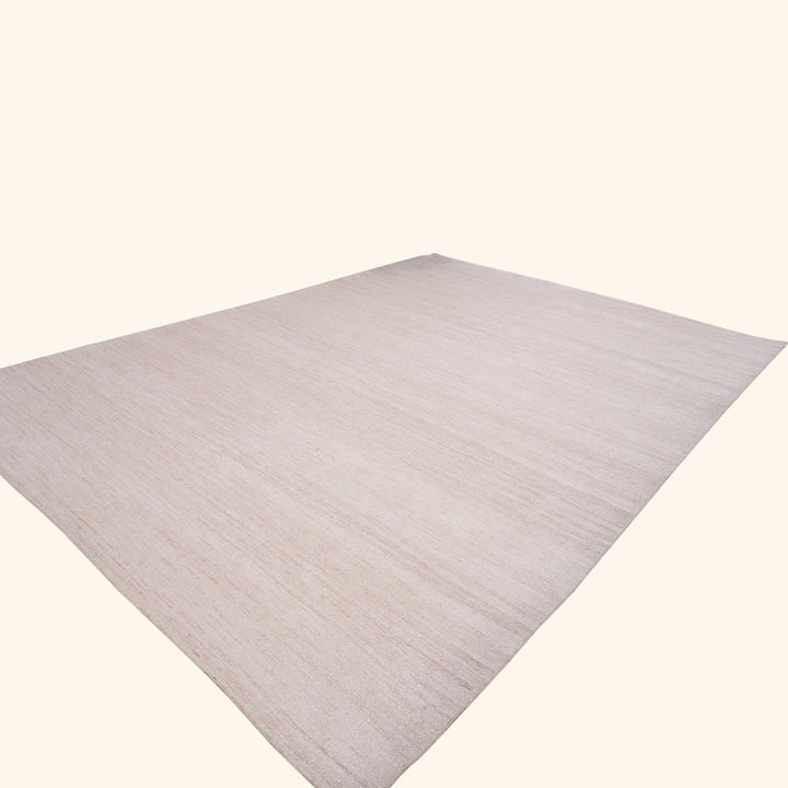 White & Pink Solid Saree Silk Kilim Rug - 10' x 14'