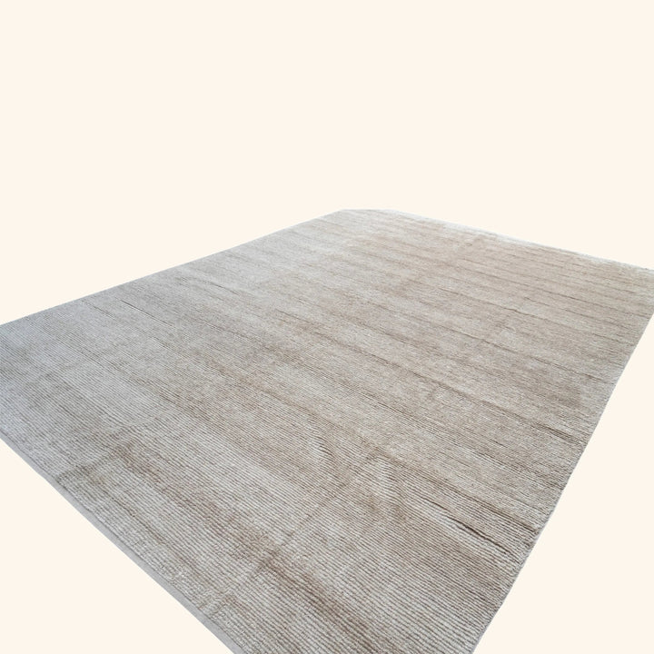 Solid Wool Silk Blend Rug - 10' x 14' Beige