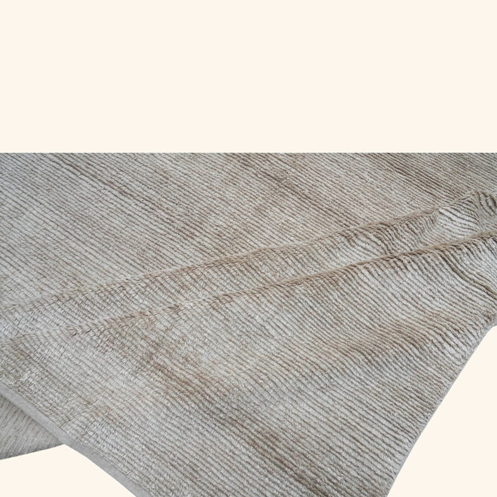 Solid Wool Silk Blend Rug - 10' x 14' Beige