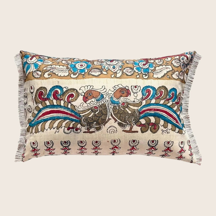 Peacock Block Print Lumbar Pillow