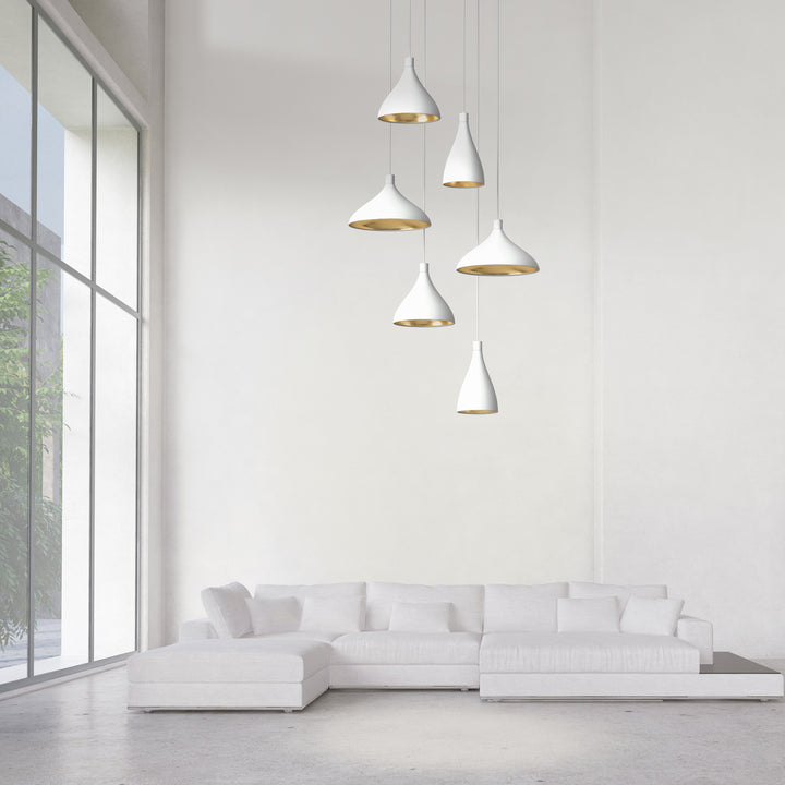 Swell LED Chandelier 31.5" Diameter / White / Brass