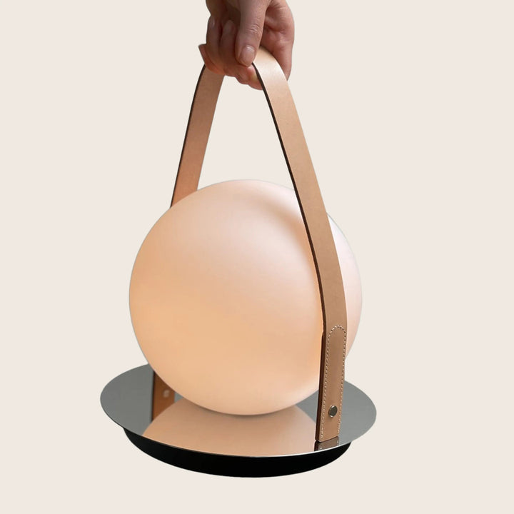 Bola Lantern LED Table Lamp Chrome / Tan