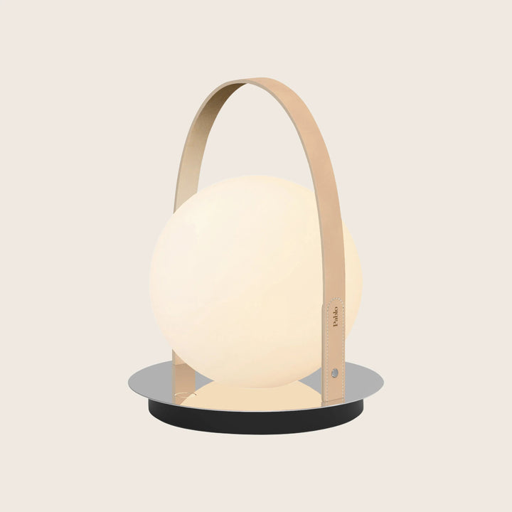Bola Lantern LED Table Lamp Chrome / Tan