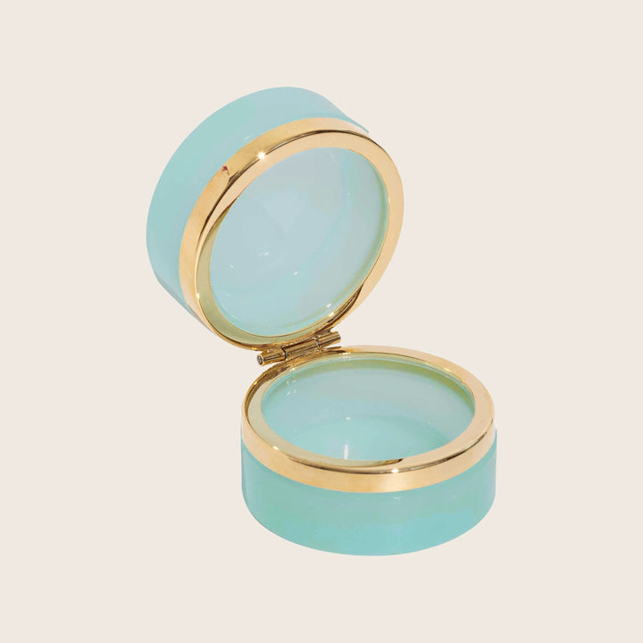 Small Round Opaline Glass Box Aqua