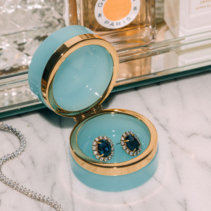 Small Round Opaline Glass Box Aqua